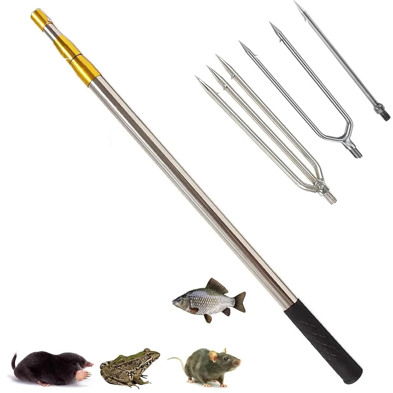 Fischgaff 1,5m Teleskopstange mit 1/2/3 Zähnen, Edelstahl-Fischgaffhaken mit 8mm Schraube, Eisfischerei-Speer für die Jagd