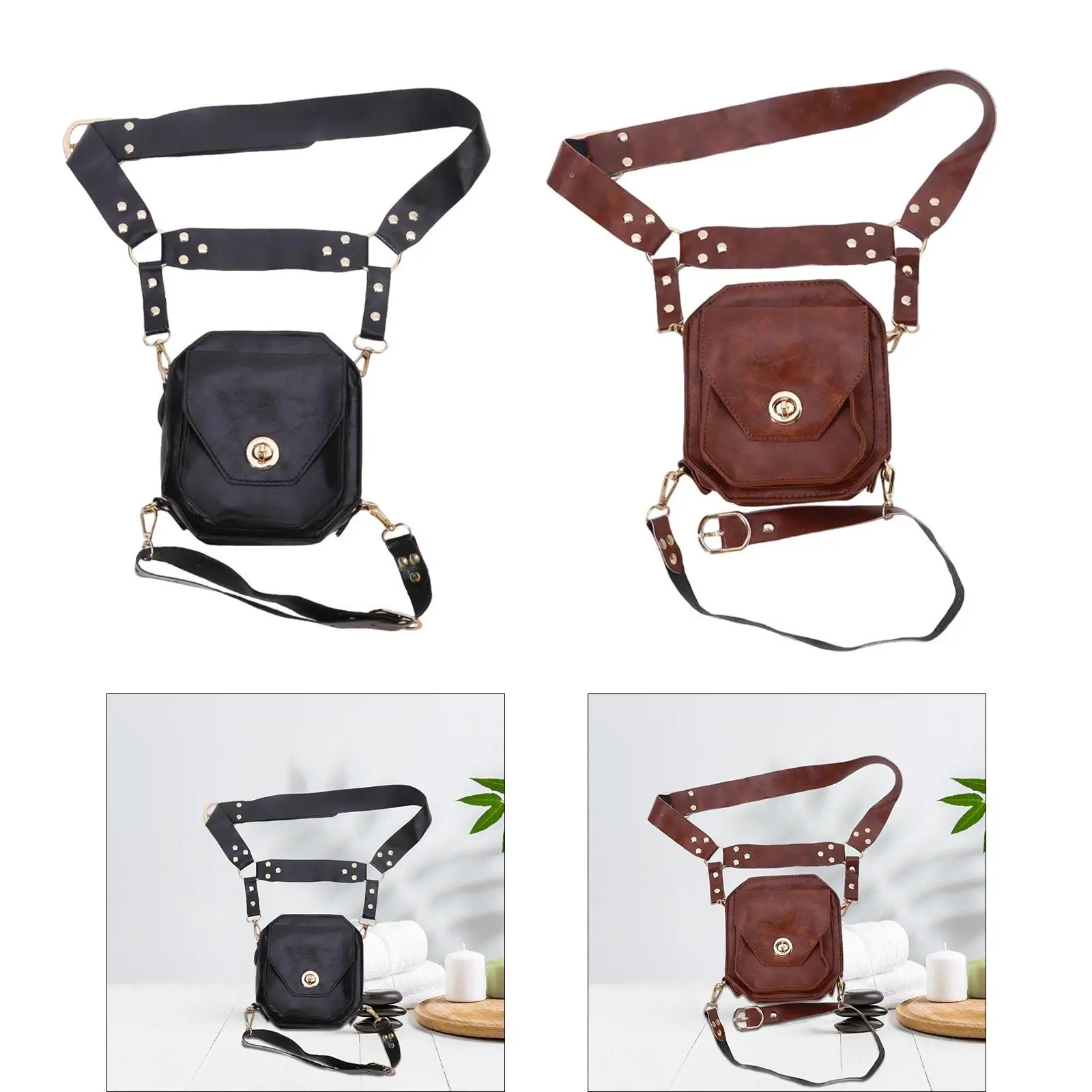 Gothic PU Leather Pouch Purse, Leg Pack, Waist Pack, Belt Pouch, Purse para Halloween, Renascença, Festival, Grandes Acessórios