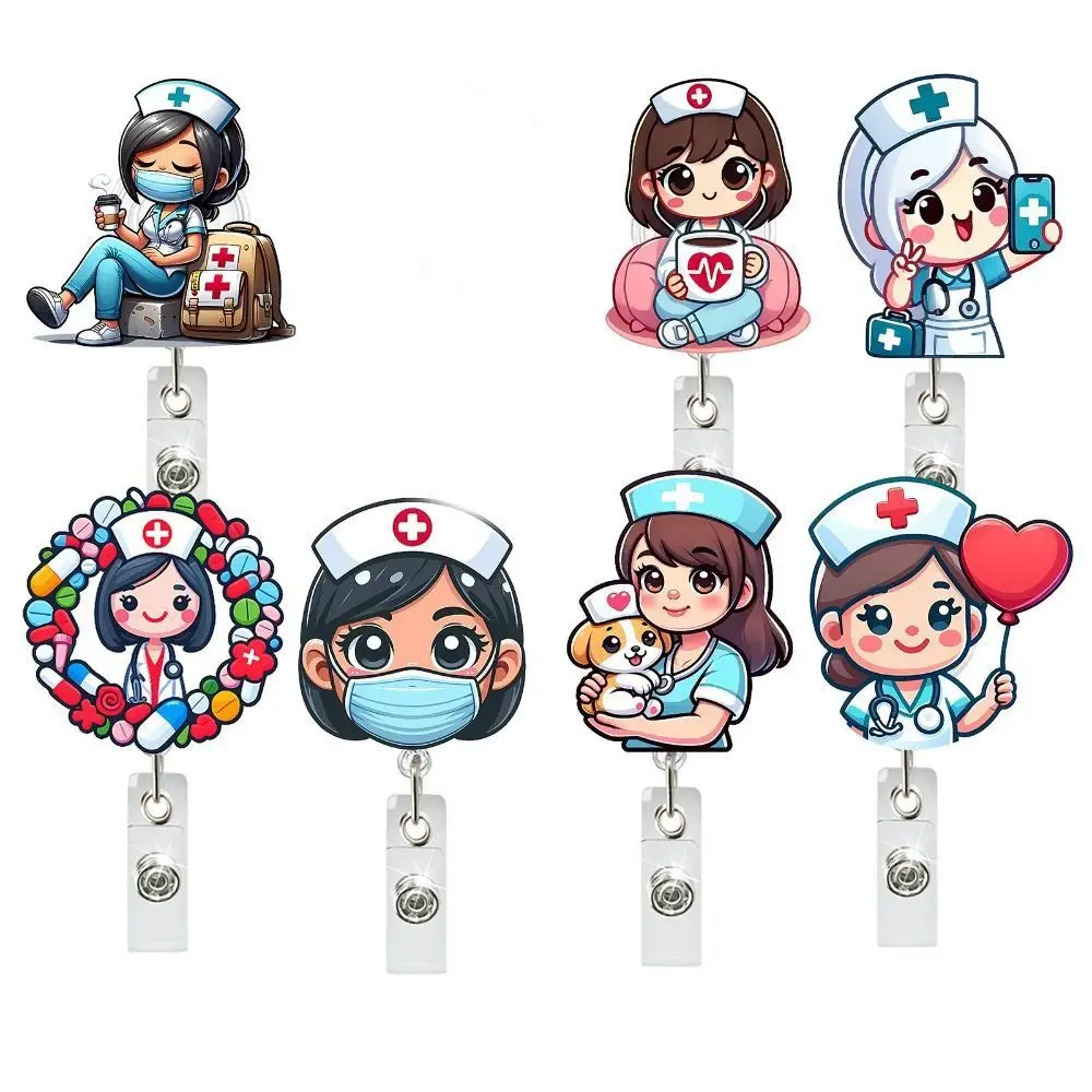 NEW Retractable Nurse Badge Holder Lanyard Acrylic ID Badge Reels Nursing ID Badge Holder ID Card Decoration
