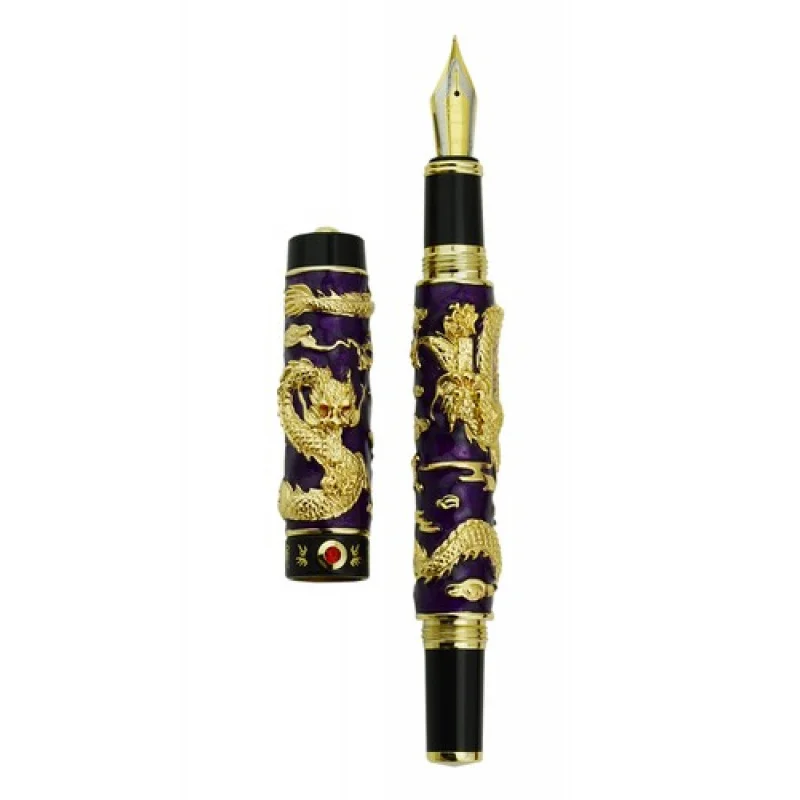 

Перьевая ручка A+ Jinhao Purple Cloisonne с двойным драконом, перо среднего размера, подарочная ручка для рукоделия