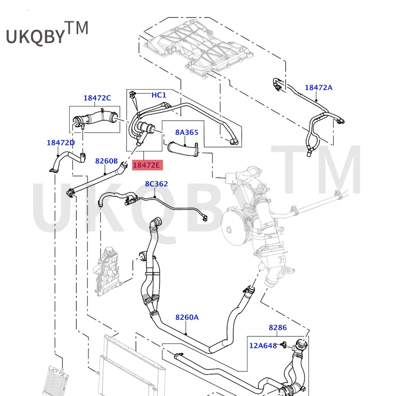 Suitable for Ra ng eR ov er Flexible hose - water cooler pipe Flexible hose - water cooler pipe