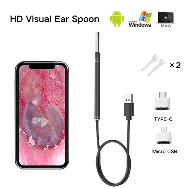 Nettoyeur d'oreille intelligent, endoscope cuillère 5.5mm, caméra étanche, cérumen, inspection buccale visuelle, prise en charge Android PC, outil de livres d'oreille