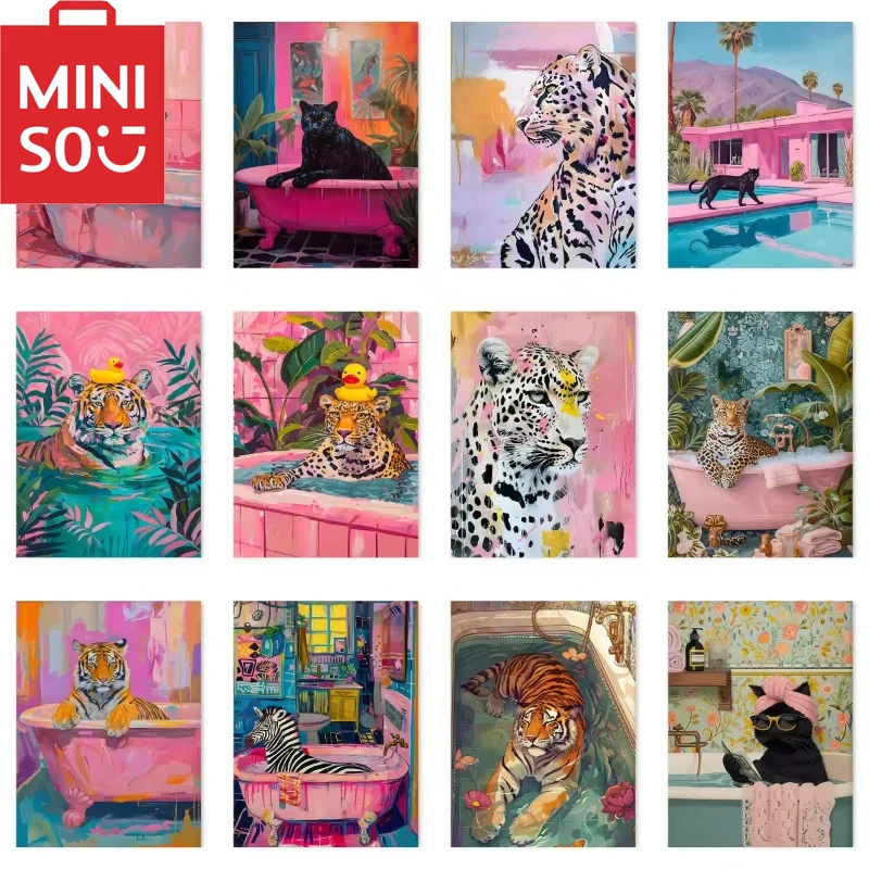 MINISO pintura al óleo por número colorida bañera tigre decoración del hogar pintura pared dormitorio decoración de la habitación marco de regalo