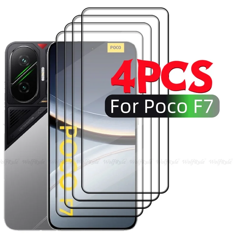 4pcs For Poco F7 Glass Poco F7 Tempered Glass Full Cover Glue 9H HD Anti-Sratch Phone Protective Screen Protector Xiaomi Poco F7