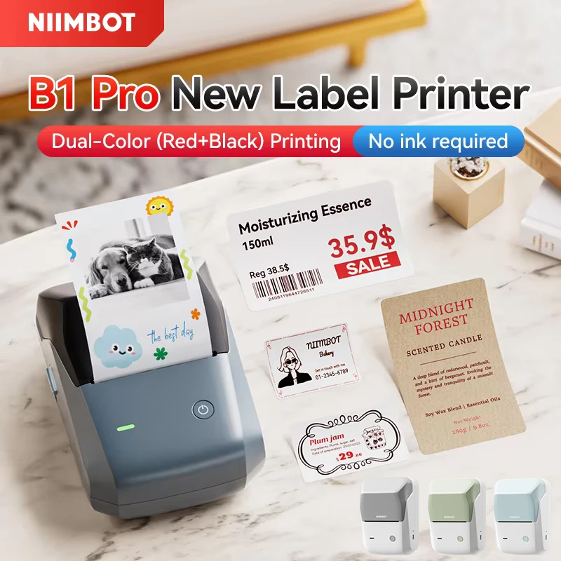Impresora de Etiquetas Térmica Portátil Bluetooth NIIMBOT B1-Pro de 300DPI con Cintas de 2 Pulgadas, Impresión de Fotos y Adhesivos, Compatible con Teléfonos y PC