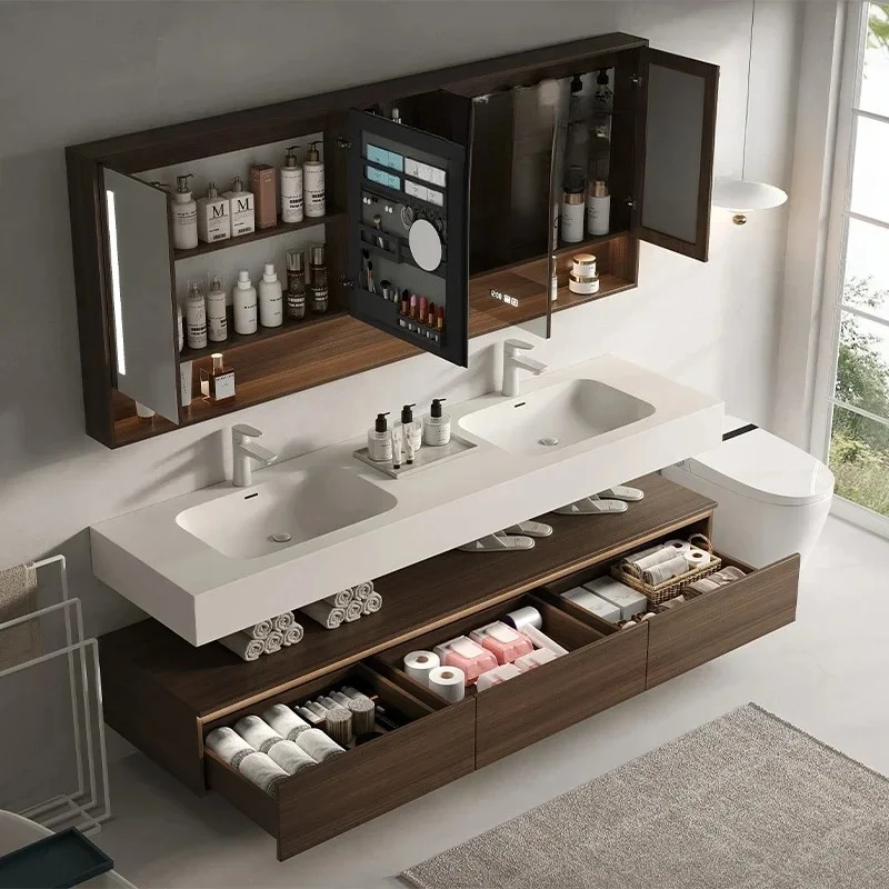 Rock slab hot bending integrated basin stainless steel bathroom cabinet combined bathroom face washbasin advanced sense