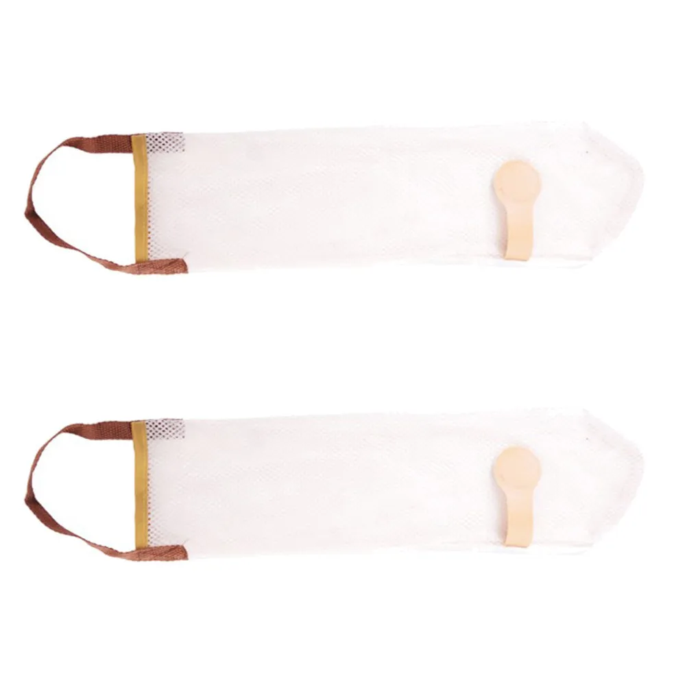 2Pcs Mesh Kitchen Hanging Bag Fruit Vegetable Storage Breathable Organizer Holder Garbage Bag Dispenser for Home Beige
