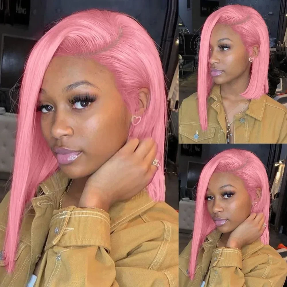 Pink Bob Lace Front Perücken Menschenhaar 13x4 gerade frontale kurze Bob Perücke für schwarze Frauen Farbe Perücken natürlichen Haaransatz 12 Zoll