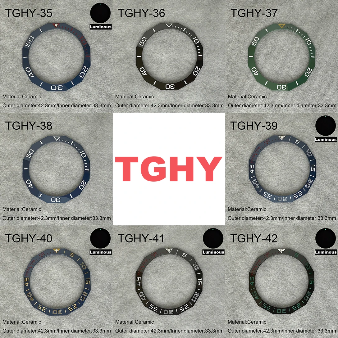 Watch Bezel 42.3MM*33.3MM TAG Sloping Green Luminous And Non-luminous Ceramic Bezel Insert Replacement of Watch Accessories