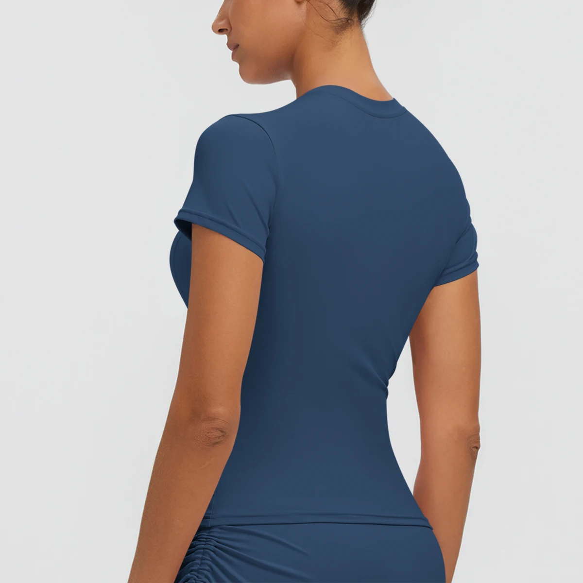 Neues Damen Sommer Yoga Kurzarm T-Shirt Lauf- und Radsport Einfarbiges Schnelltrocknendes Workout-Oberteil Enganliegend Atmungsaktive Yoga-Kleidung – Detail 19