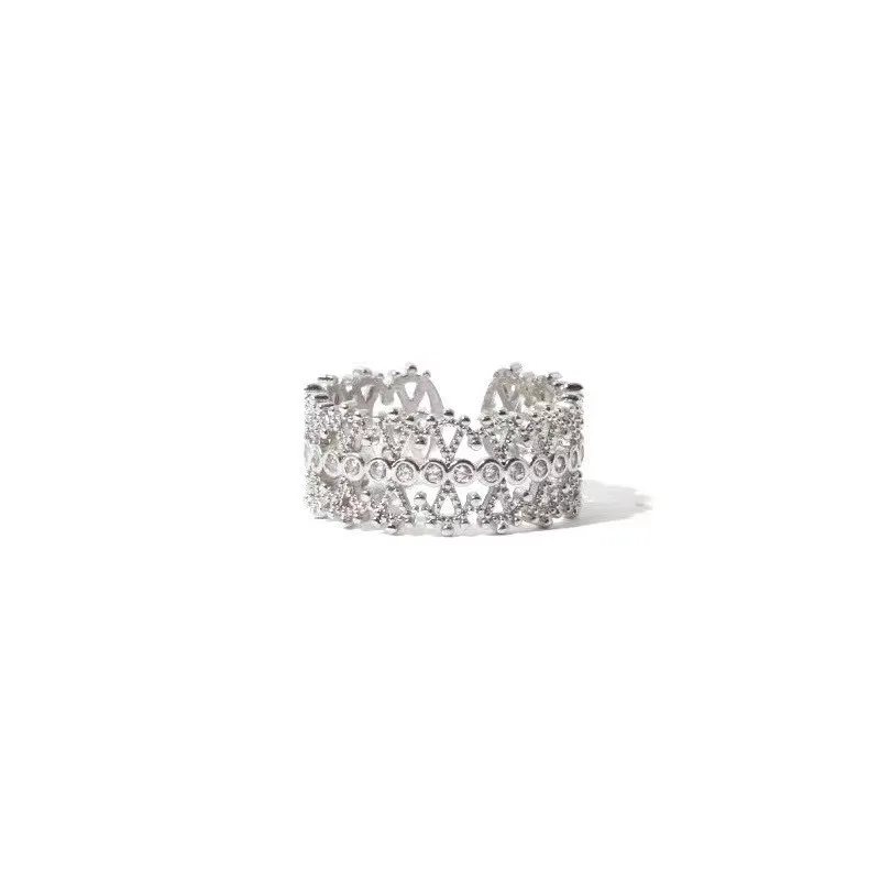 925 Sterling Silver Zircon Lace Hollow Edging Adjustable Rings For Women Engagement Luxury Vintage Wholesale Jewellery Money 925