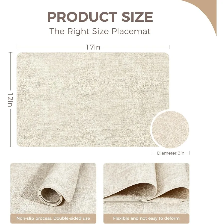 Zestaw 6 podkładek na stół z winylu, imitacja skóry, wodoodporne i odporne na ciepło, zmywalne, antypoślizgowe podkładki na stół z podkładkami pod napoje, łatwe do czyszczenia.