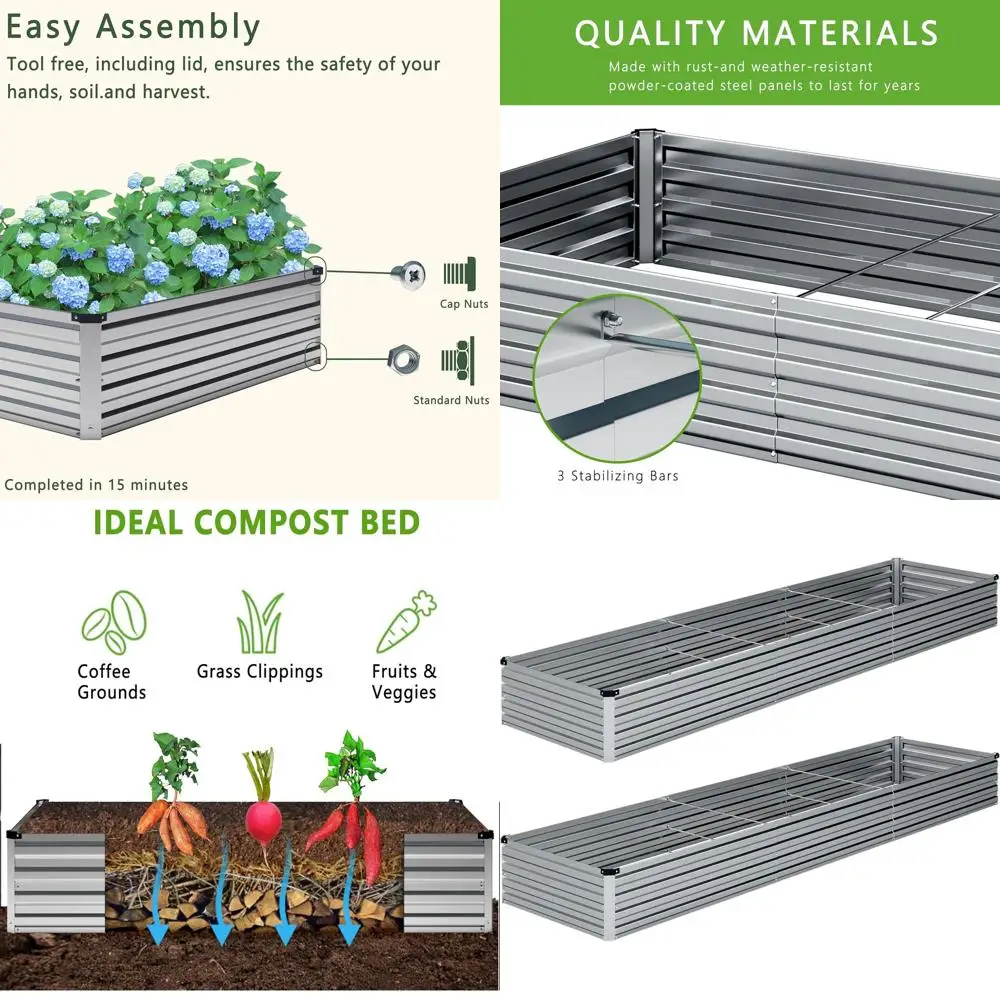 

Комплект приподнятой садовой кровати — прямоугольный металлический горшок для садоводства на открытом воздухе, фруктов, трав, овощей — серебро