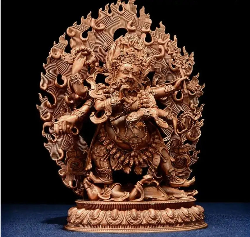 12cm Red copper Carving six-arm Mahakala buddha statue Tibet buddhism Vairocana