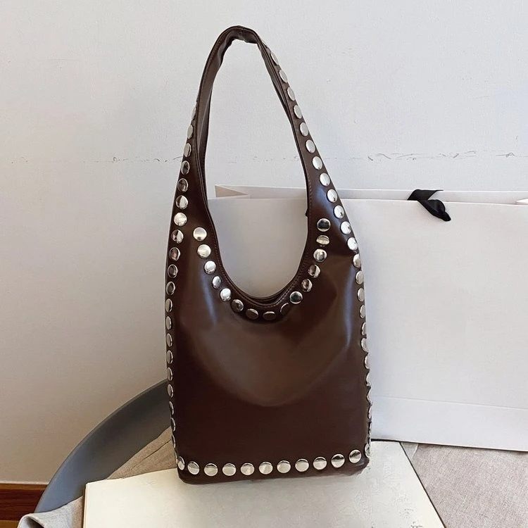 

2026 New Studded Biker Tote Bag, Vintage Boho Adjustable Shoulder Bag, Spacious Work Commute Purse for Women Handbags