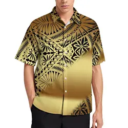 Polynesian Men'S Shirt Hawaiian Island Tribal Ethnic Style Samoa Men'S Summer Short Sleeve Button-Down Shirt