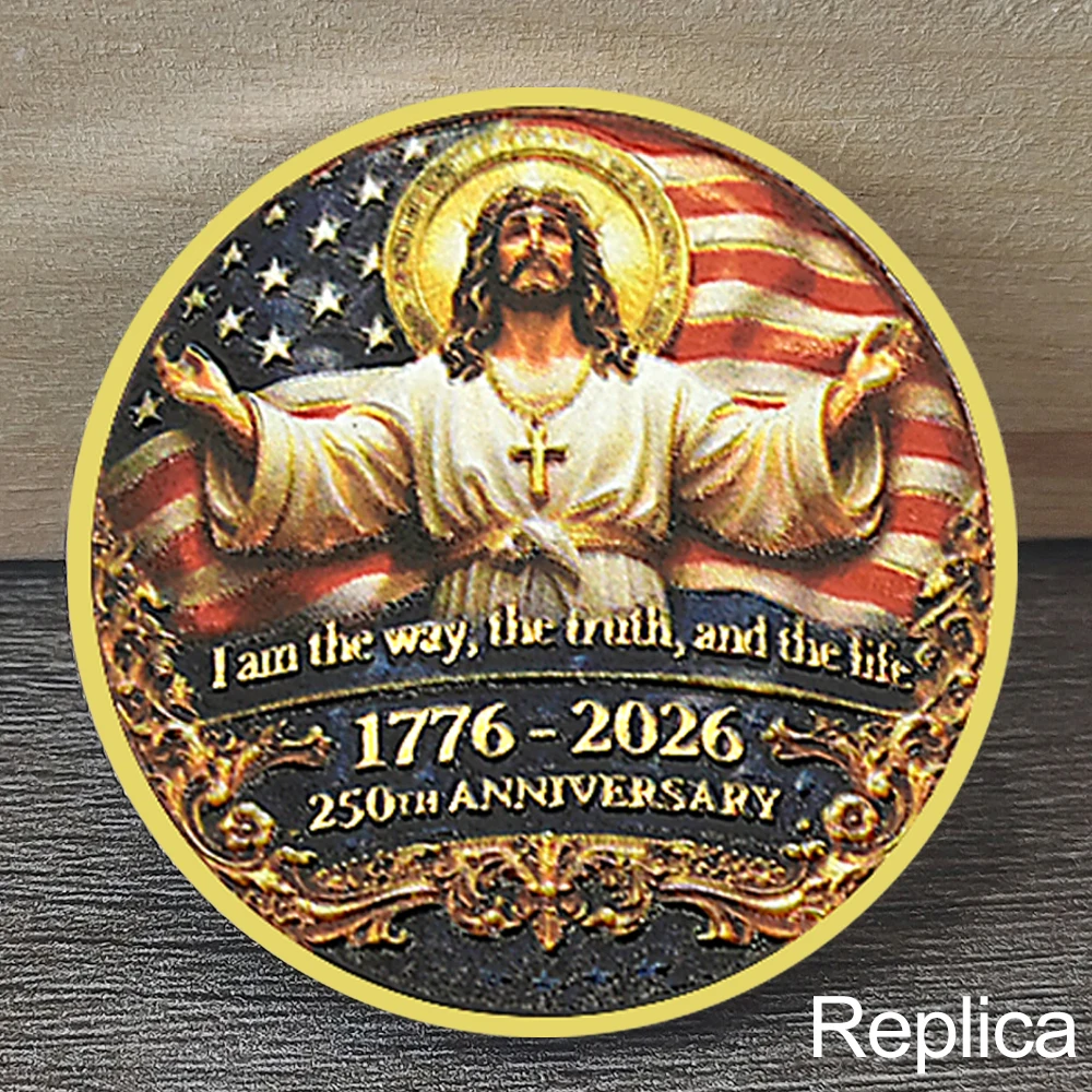 Faith & Freedom Coin 1776-2026 USA Commemorative Coin, Jesus, Cross, Bible & Patriotic Inspirational Gift for Collectors replica