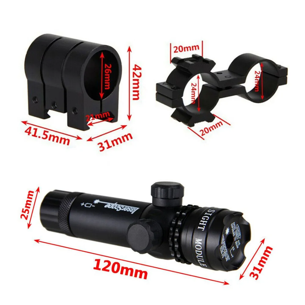 Tactical Hunting Laser Pointer Sight 532nm Green/Red Dot Rifle Underbarrel Mount Compact Scope Adjustable Up Down Left Right