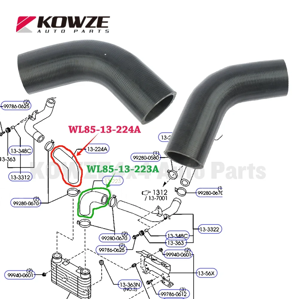 Inter Cooler Intake Outlet Air Hose for Mazda BT-50 B2200 B2500 B2600 B2900 WL85-13-224A WL85-13-223A