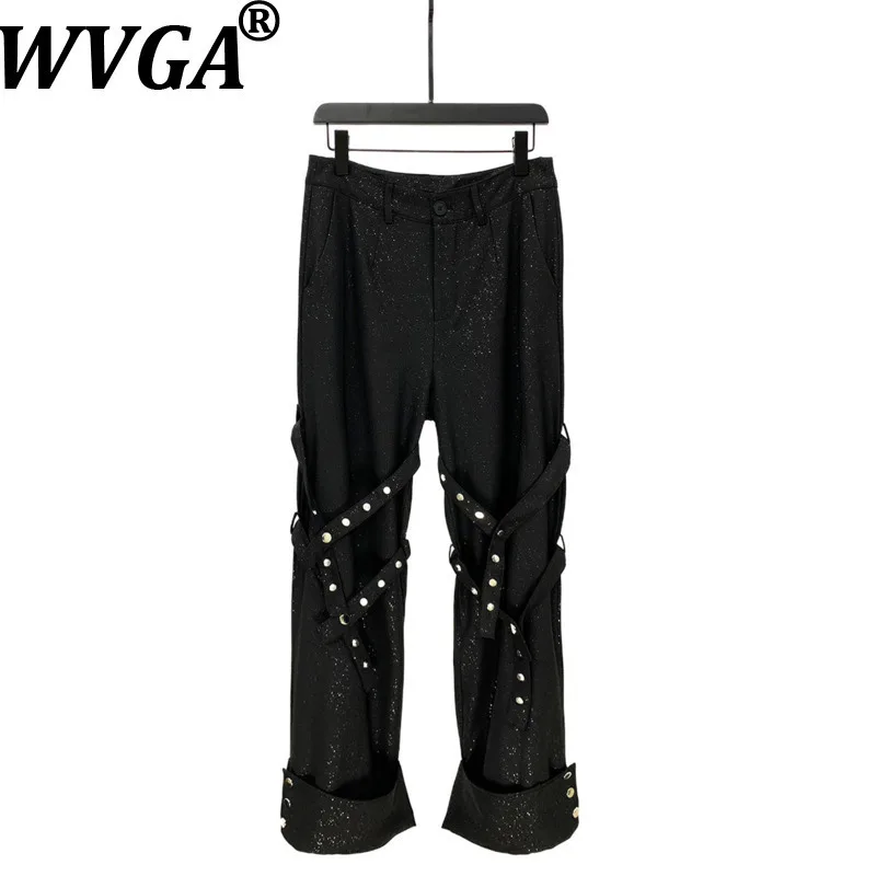 

WVGA Spring Autumn New Man Tide Metal Heavy Starry Sky Trendy American Style Niche Chic Casual Tie Knee-Length Suit Pants W13865