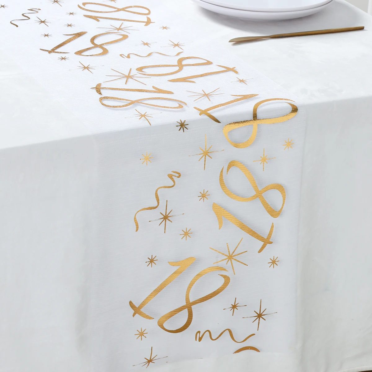 Polyester Gold Table Runner Happy 18th 30th 40th 70th Birthday Party Decorations for Home Table Cover Men Women Party Supplies