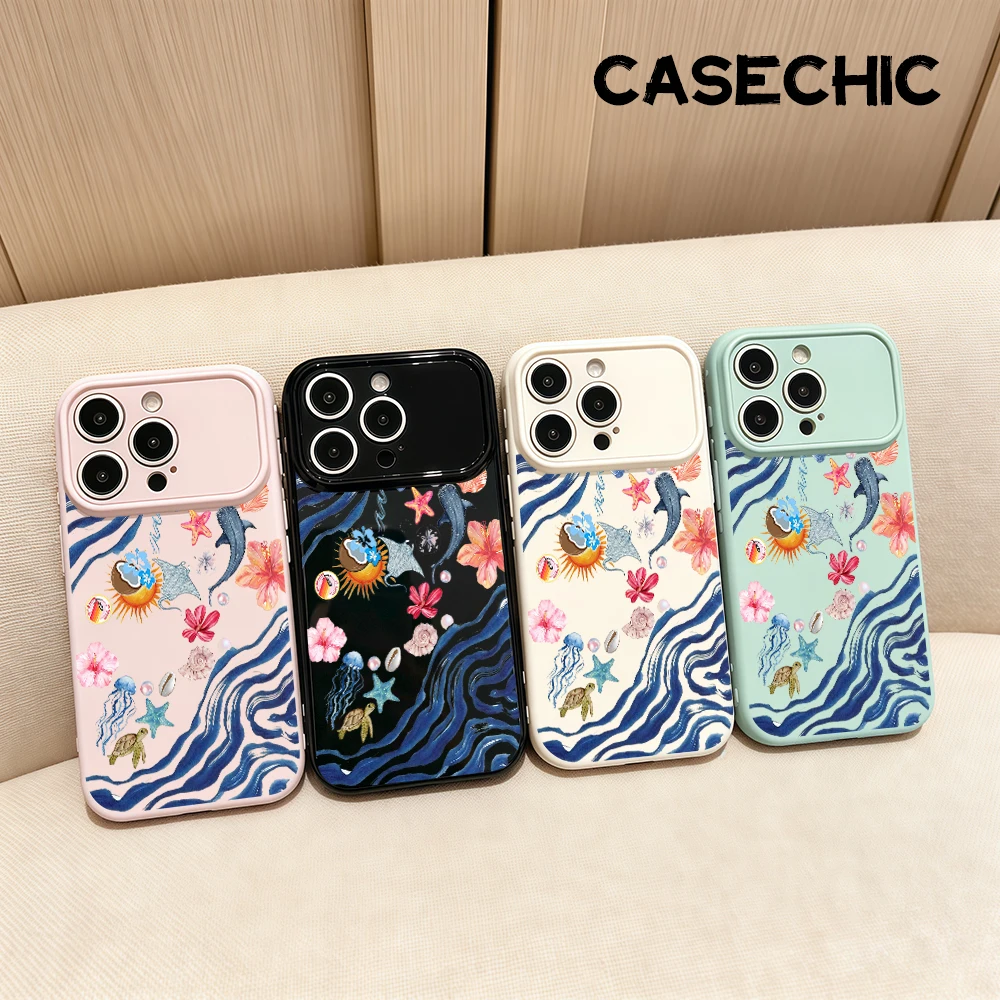 Funda Ocean Elements para iPhone 17 16 15 13 12 11 Pro Max 14 Plus, con Marco Lateral de Corazón, Suave y Protectora