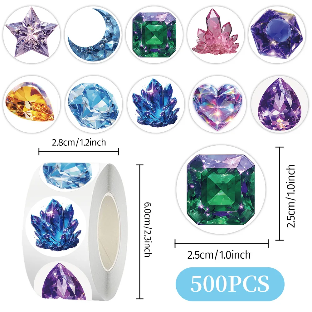 500 قطعة/لفة الكرتون لطيف جوهرة كريستال ختم ملصق DIY بها بنفسك بولي كلوريد الفينيل محمول الشارات الديكور ملصق مكافأة دمى هدايا