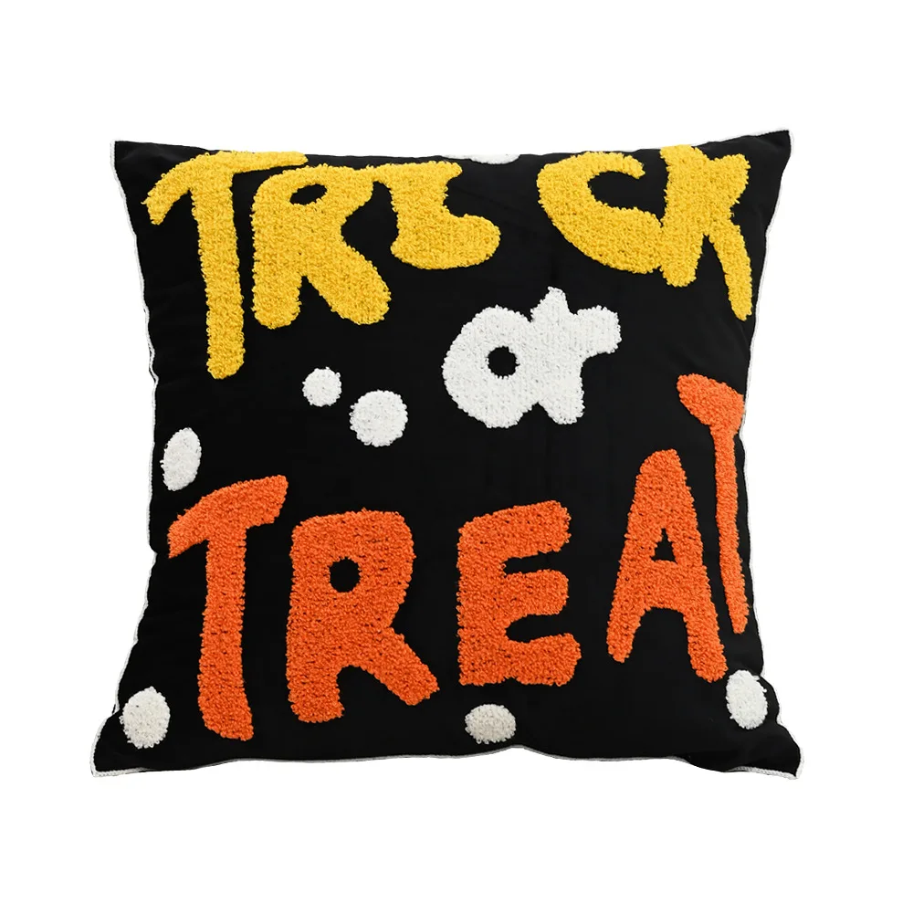 Housse de coussin brodée d'halloween, taie d'oreiller en forme de citrouille, décoration de maison e