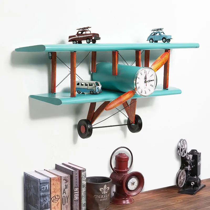 

Industrial Style Iron Art Aircraft Decoration Rack Retro Wall Clock Pendant Storage Holder Wall Decoration Shelf For Bar ZH321