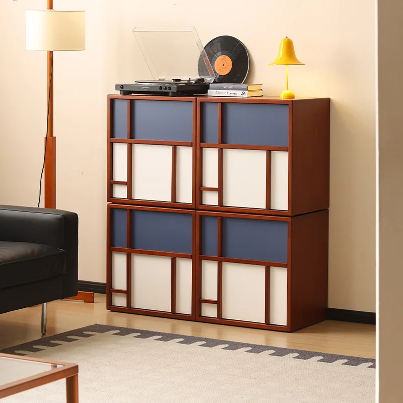 Xiaowan solid wood bucket cabinet, Bauhaus color matching card doorcabinet, antique combinationcabinet in the living room, TV