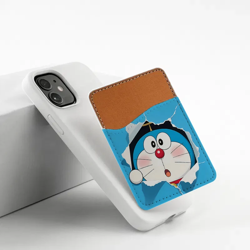 Doraemon Cartoon Brieftasche Clip-Hülle für Frauen Niedliche PU-Leder Kartenhalter für Smartphone-Rückseite Aufkleber DIY Kreditkartenfach Geschenk