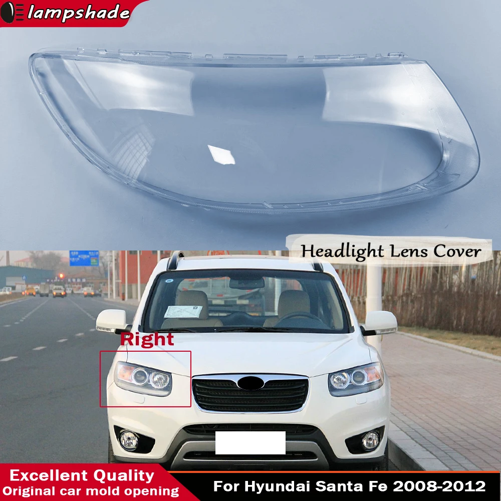 For Hyundai Santa Fe 2008 - 2012 Headlight Lens Cover Transparent Lampshade Headlamp Shell Plexiglass Replace Original