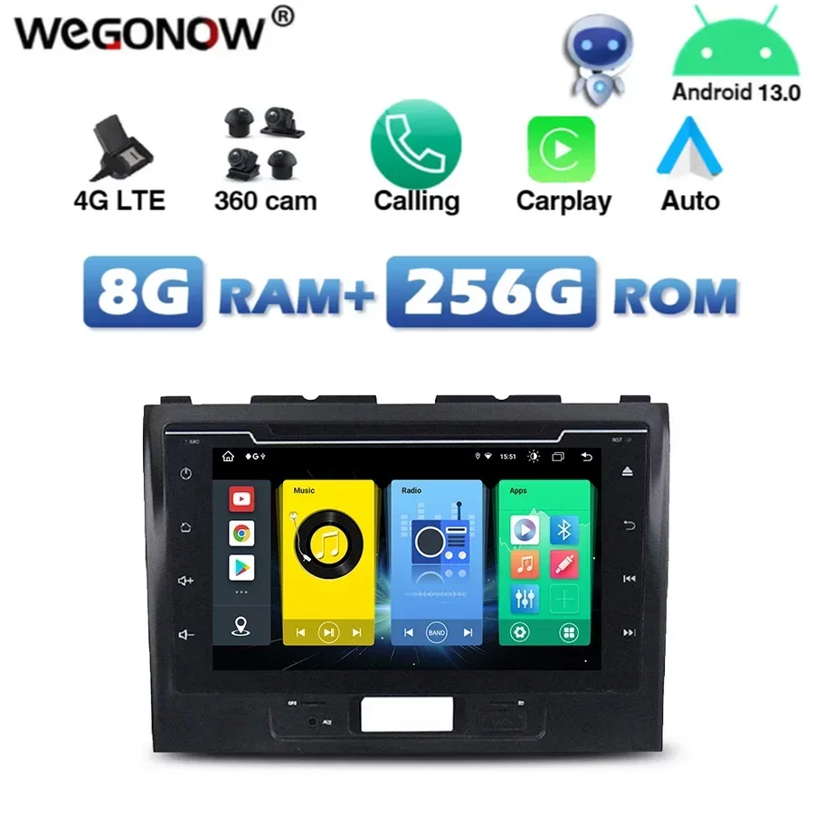 4G SIM 720P Carplay Auto Android 13.0 8G+256G Car DVD Player DSP GPS RDS Radio wifi Bluetooth For SUZUKI Wagon R 2016 2017 2018