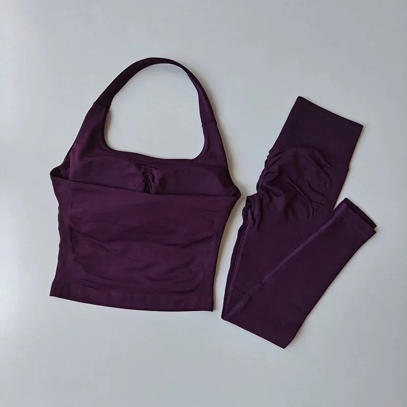 سراويل اليوغا عالية الخصر للتحكم في البطن ورفع الورك بدلة رياضية نسائية رافعة للصدمات ورقبة رسن وتخسيس الظهر مجموعة اللياقة البدنية #2