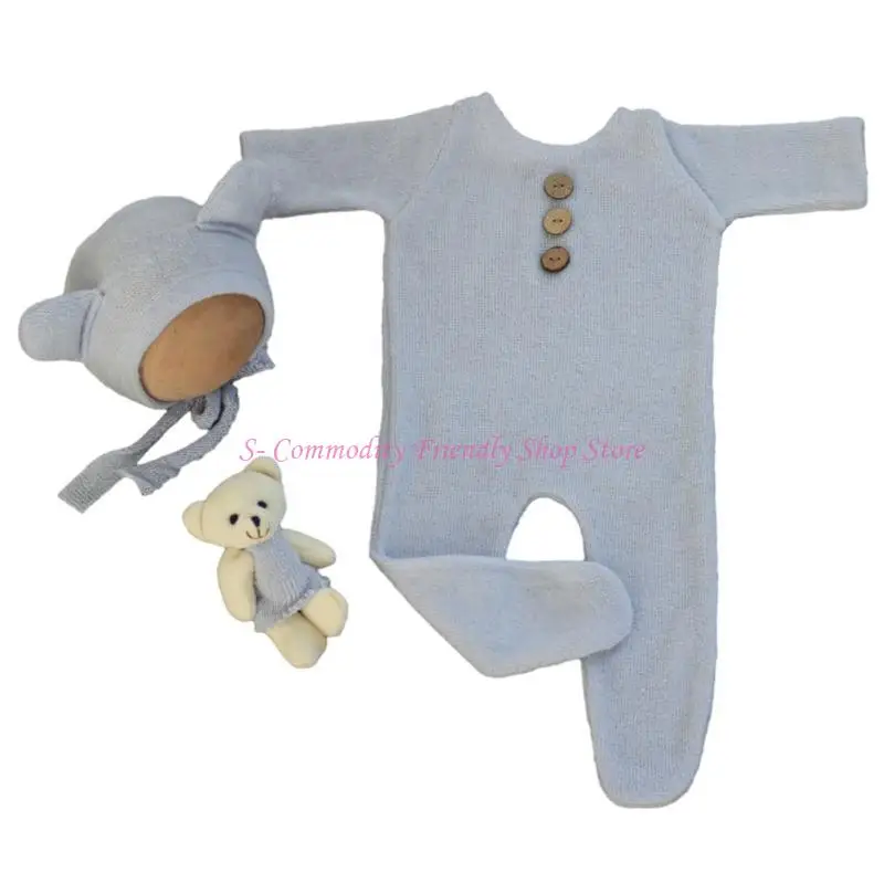 

85AE Комбинезоны для новорожденных, шапка и кукла, милый аксессуар для фотографии новорожденных, фотосессия