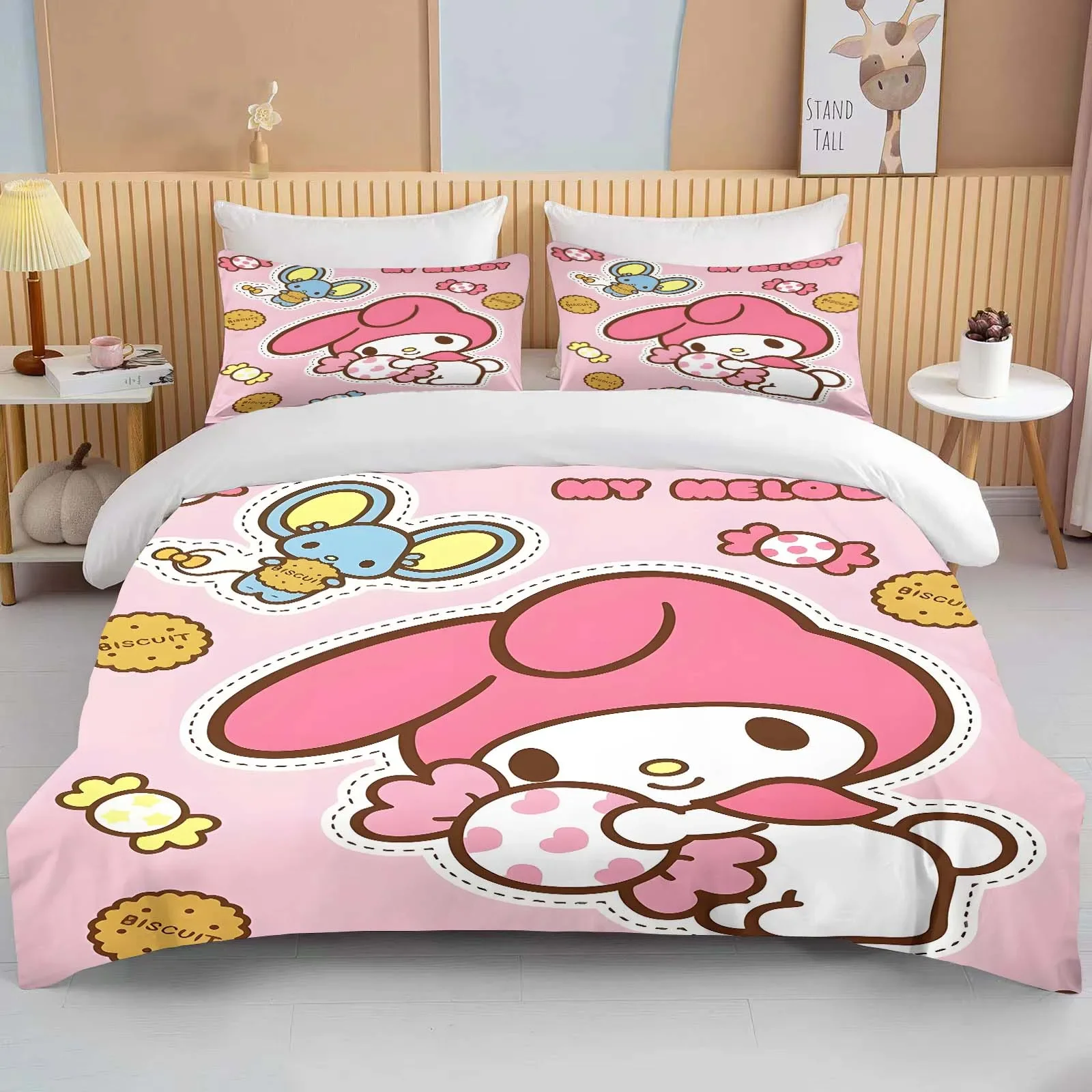 Imagem -02 - Sanrio Melody Impresso Soft Bedding Conjunto para Adultos e Crianças Capa de Edredão Anime Quilt Full Size Consolador Presente de Aniversário Tamanho 10