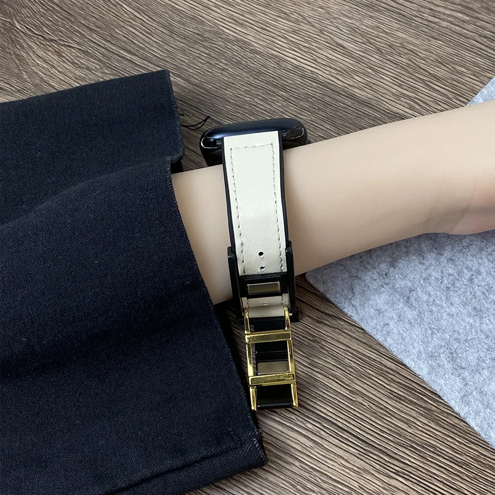 Magnetic strap for Apple watch ultra 2 band 49mm 44mm 40mm 45mm 41mm 38mm Leather+silicone bracelet iWatch series 9 8 7 6 5 4 se