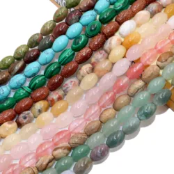 Natural Stone Rice Shape Agates Crystal Quartz Turquoises Loose Spacer Beads For Jewelry Making DIY Bracelet Necklace