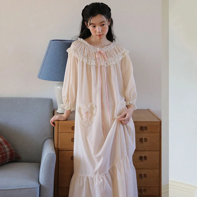 

Женская винтажная ночная сорочка Pinkgoddess, оригинальный дизайн, французский стиль, ретро, длинная ночная рубашка для весны и лета