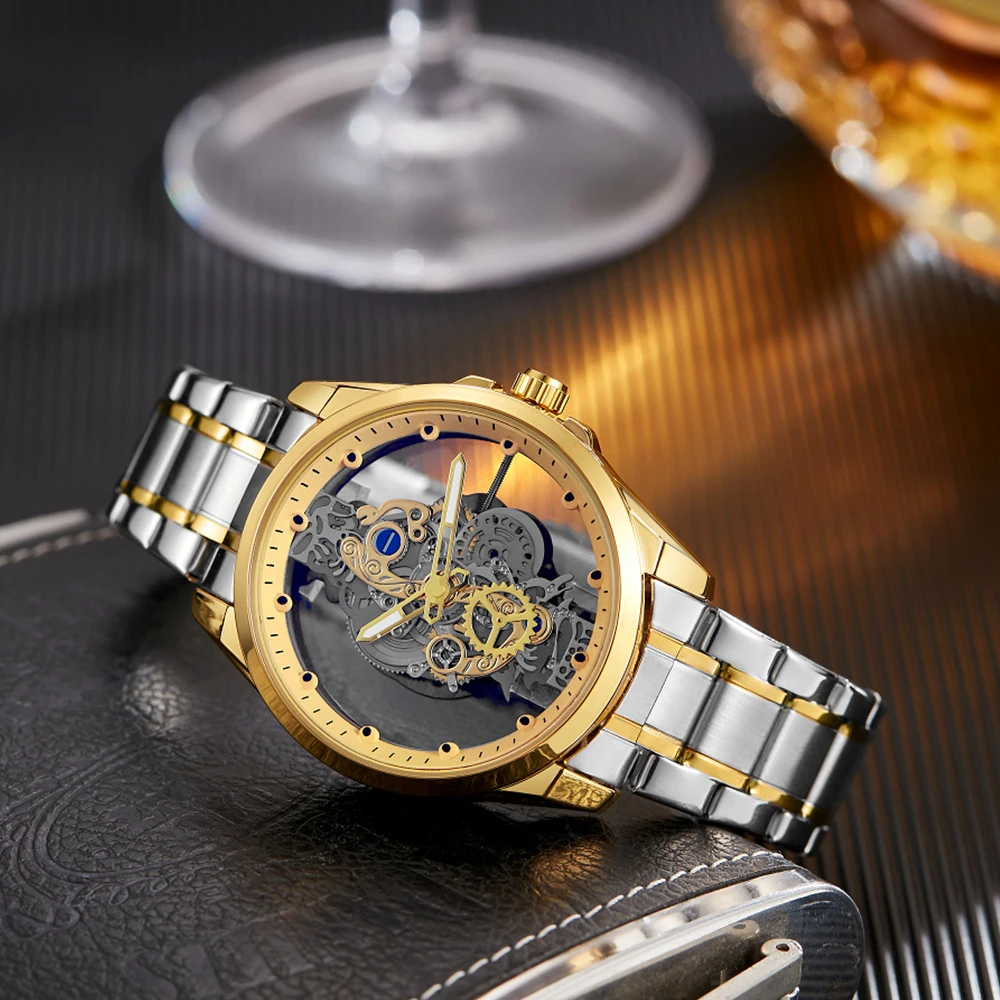 Orologio meccanico da uomo con orologio automatico scheletro per orologio da polso da uomo orologio da uomo impermeabile di lusso in oro DROPSHIPPING montre homme