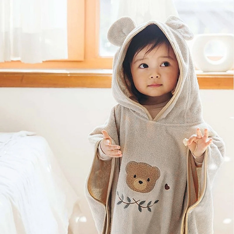 Kids Baby Bathrobe Soft Kids Boys Hooded Bath Robe Cartoon Cotton Children Clothes Girls Water Absorbing Breathable Cape Toddler