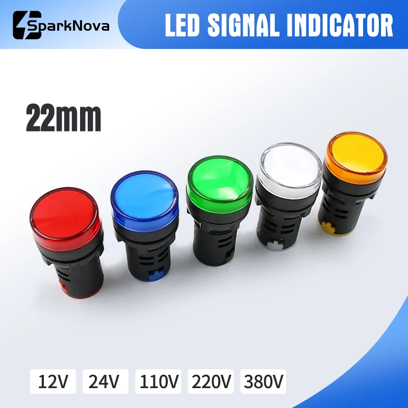 22mm Waterproof LED Indicator Light AD16-22DS 12-380V AC/DC Multi Color Signal Lamp  Red Green Yellow Blue White Control Panel