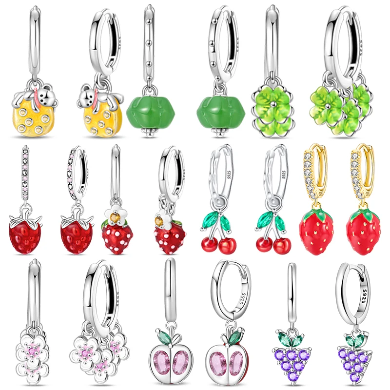 

Оригинальные серьги из серебра 925 пробы, фруктовая серия, серьги-кольца с вишней и клубникой, серьги-гвоздики с цирконом, изготовление ювелирных изделий для женщин и девочек, вечерние