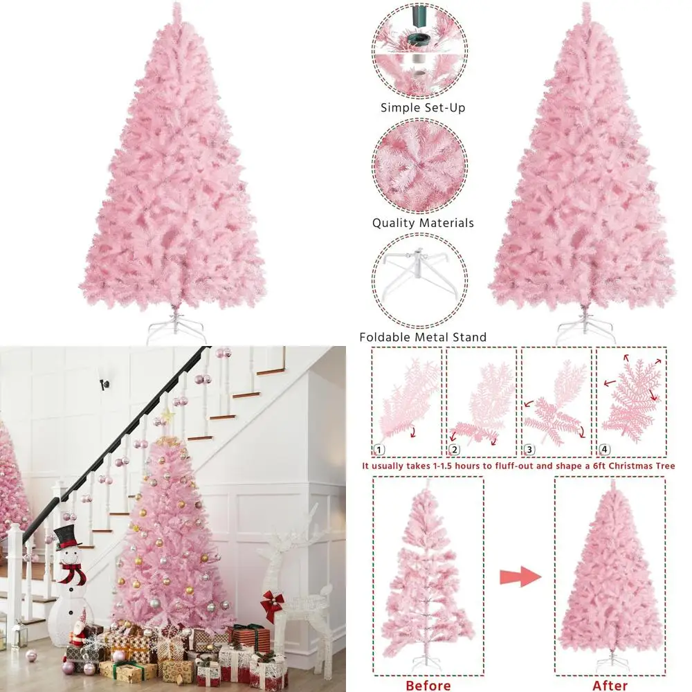 

6-футовая розовая искусственная рождественская елка для сезонных праздничных украшений для дома и офиса и вечеринок