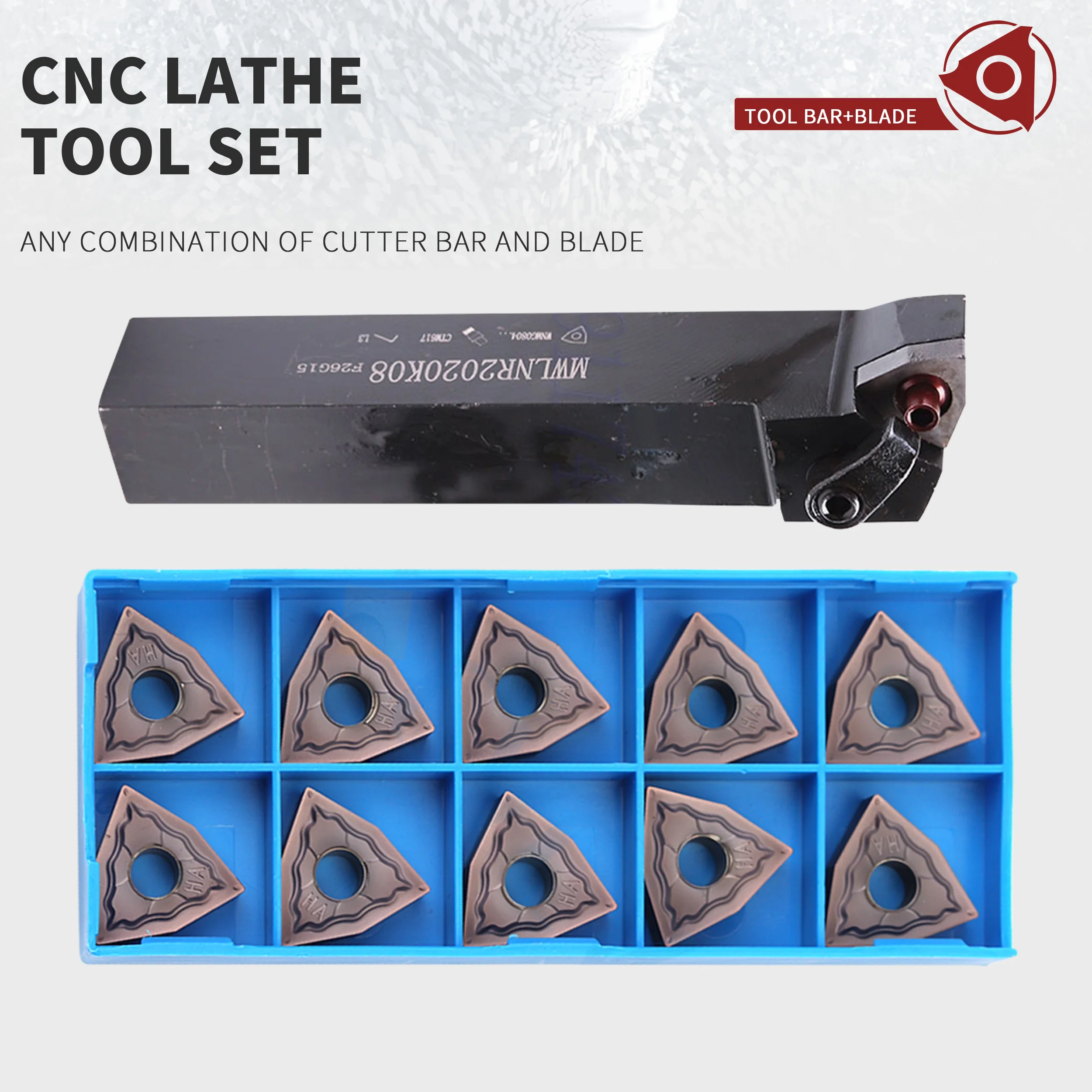 1pcs MWLNR1616H08 MWLNR2020K08 MWLNR2525 External Turning Tools Holder +10pcs WNMG Carbide Inserts CNC Lathe Machine Cutting Set