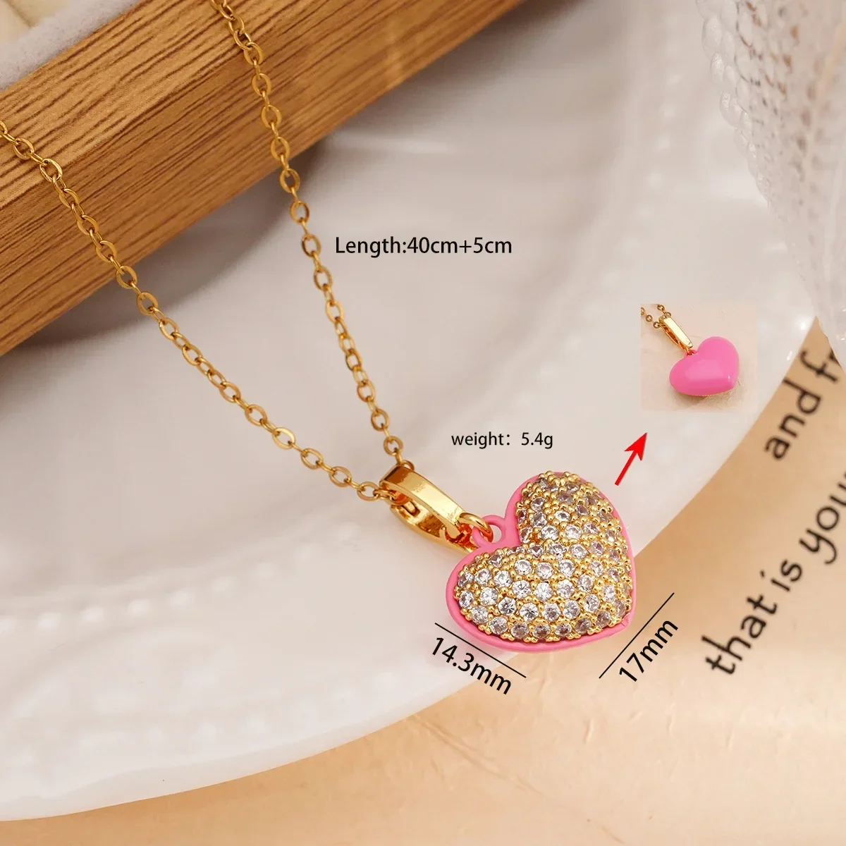 Creative 2 Sides Zircon Heart Pendant Necklaces for Women Girls Stainless Steel Chain Vintage Heart Jewelry Gifts for Friends