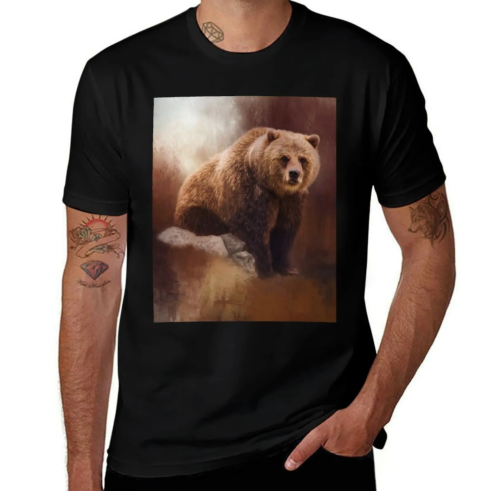 Great Strength - Grizzly Bear Art T-Shirt Big and Tall Basic Tee Shirt T-Shirt