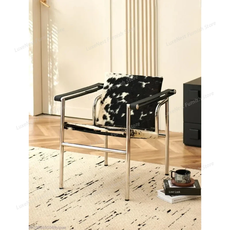

ZLC1 Basculan Chair Single Leather Deck Chair Minimalist Stainless Steel Lounge Lounge Chair with Swivel BackX