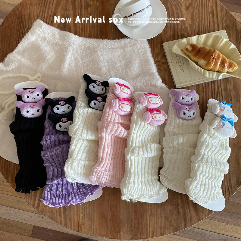 Sanrio Kawaii Mädchen Socken Set Florsocken Kuromi Melody Lolita Wolle JK Herbst Winter Häkeln Haufen Sockenwärmer Beinschutz Strümpfe