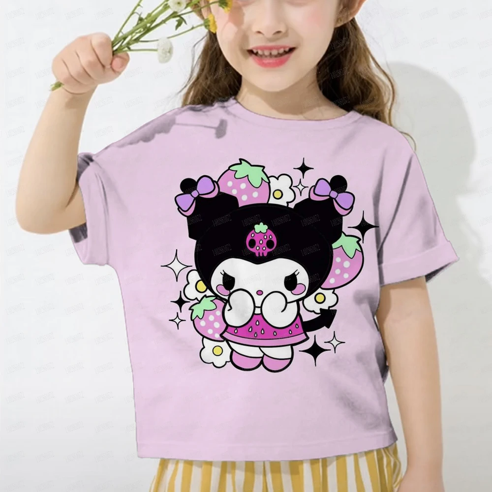 Kuromi Summer Children's T-shirt Simple and playful Hello Kitty pattern children's comfortable and breathable T-shirt boy and gi